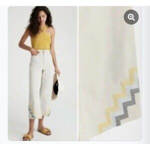 Anthropologie Maeve Hallee Embroidered Wide-Leg Cropped Pants Sz 6 Women
